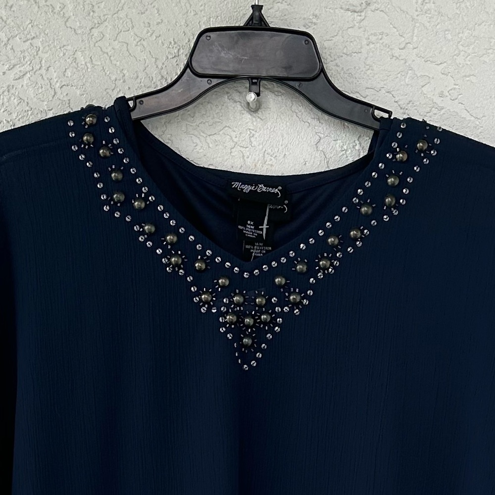 Maggie Barnes 2 Piece Blue Blouse Tank Sequence Beaded V Neck NWT 16W 0X - Picture 2 of 12